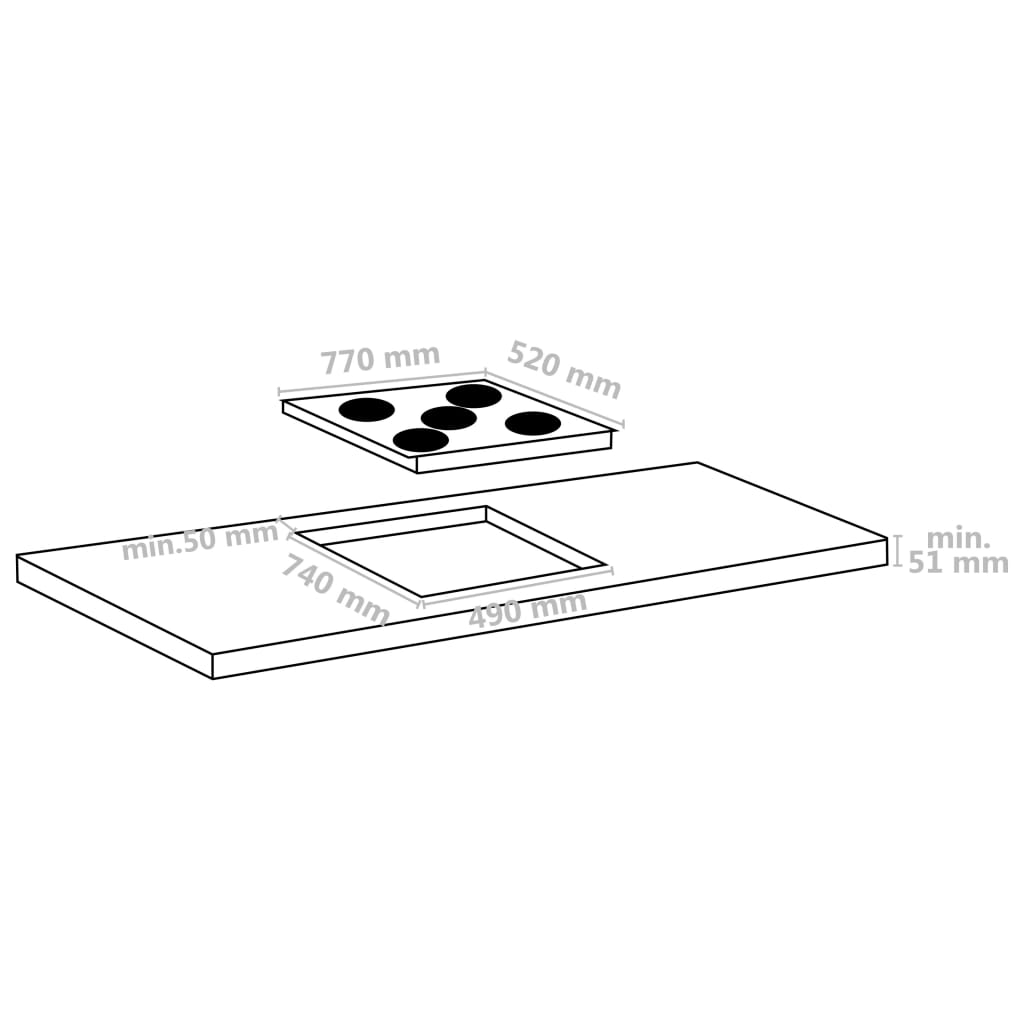Placa vitrocerámica VidaXL 8500W 5 zonas negro 77 cm