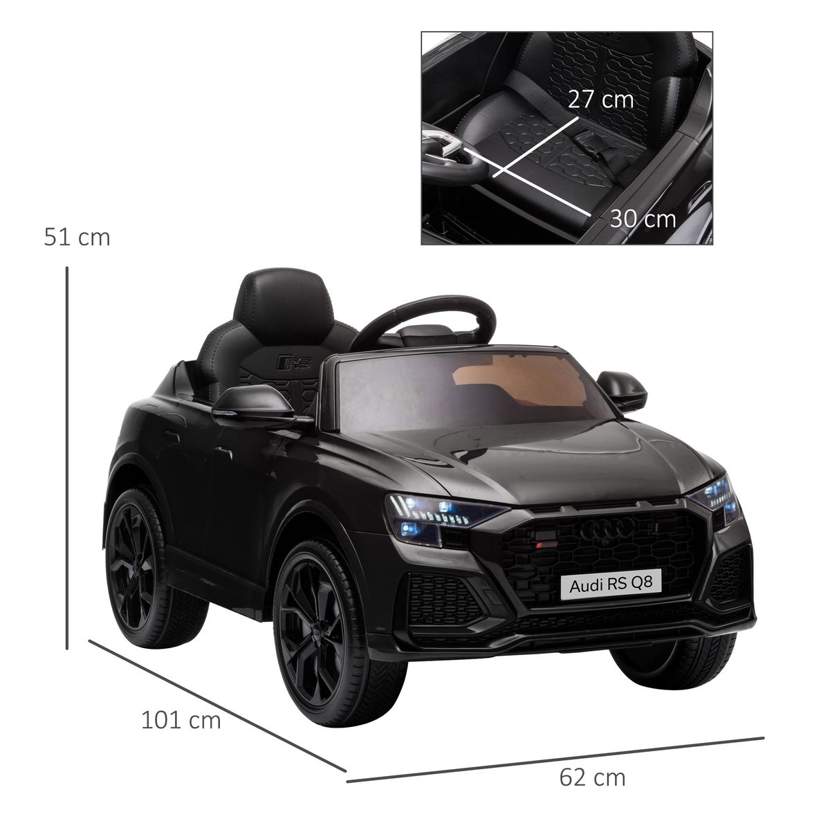 Coche eléctrico infantil Audi RS Q8 Homcom con mando a distancia negro 51x101x62 cm
