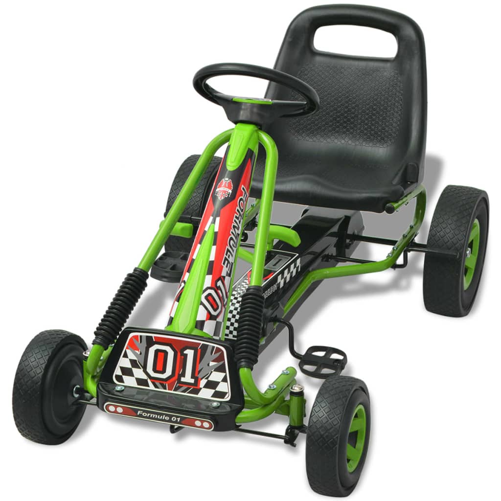 Kart infantil a pedales con asiento regulable +3A verde 60x96x56 cm frontal