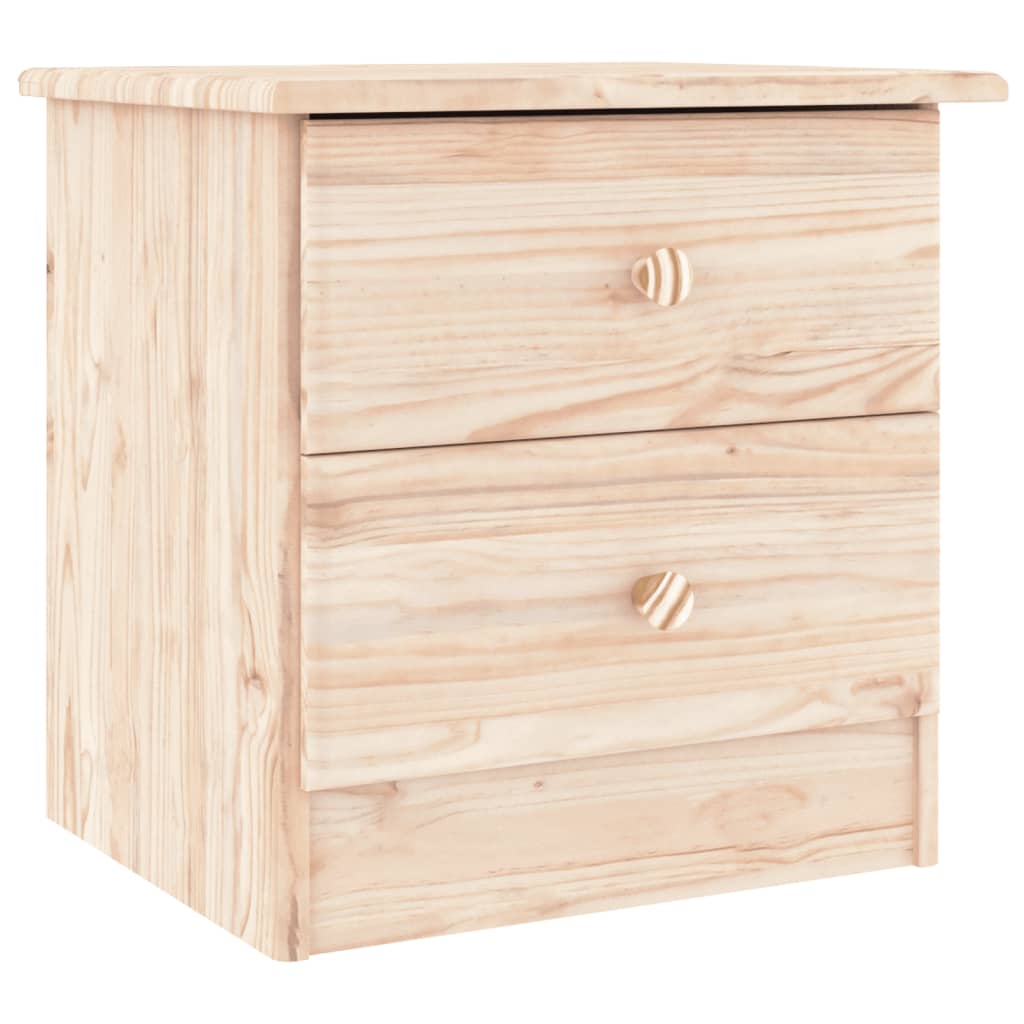 Mesita de noche Tini 2 cajones madera maciza de pino natural 41x41x35 cm fondo blanco