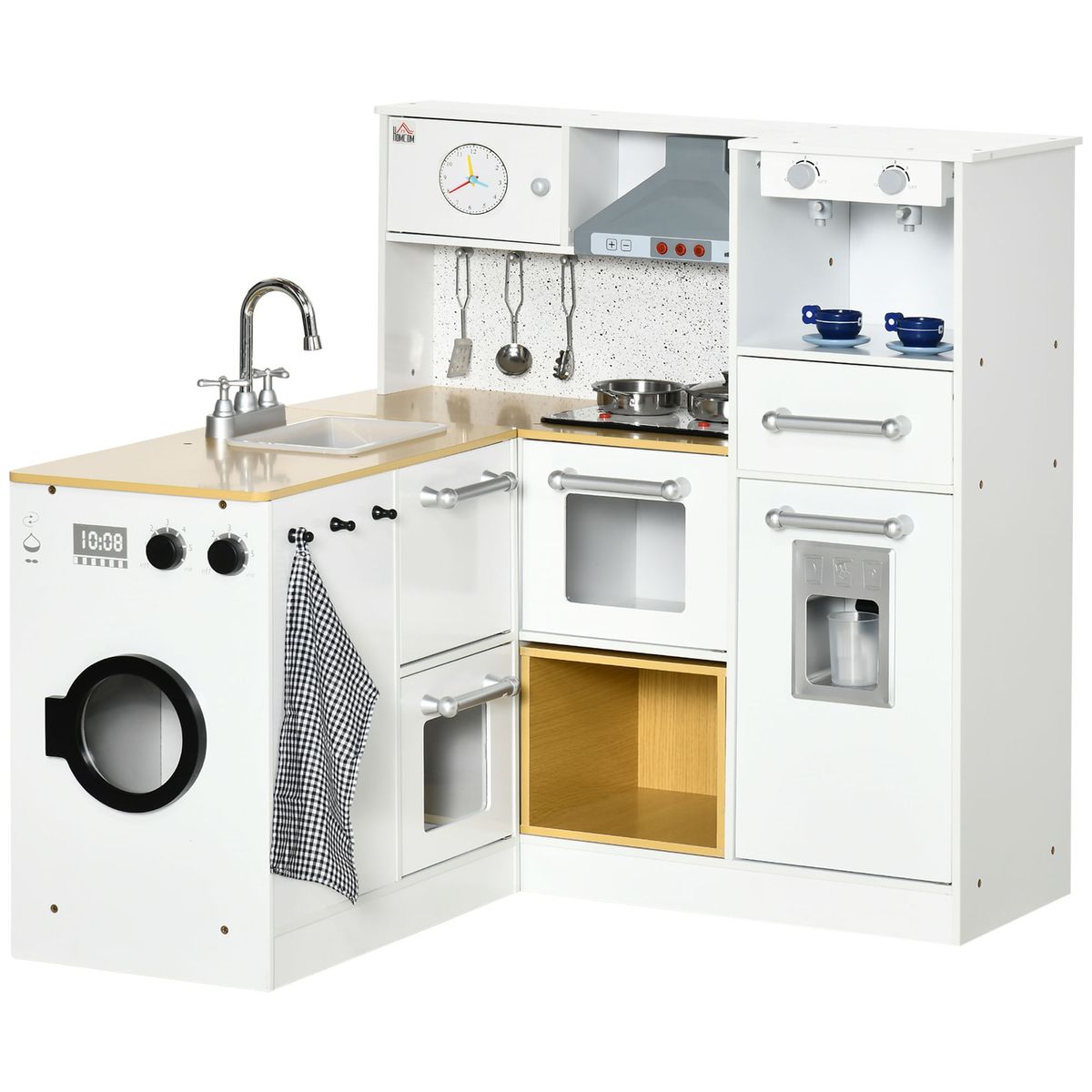 Cocina infantil Homcom con luces y sonido + accesorios +3A blanco/natural