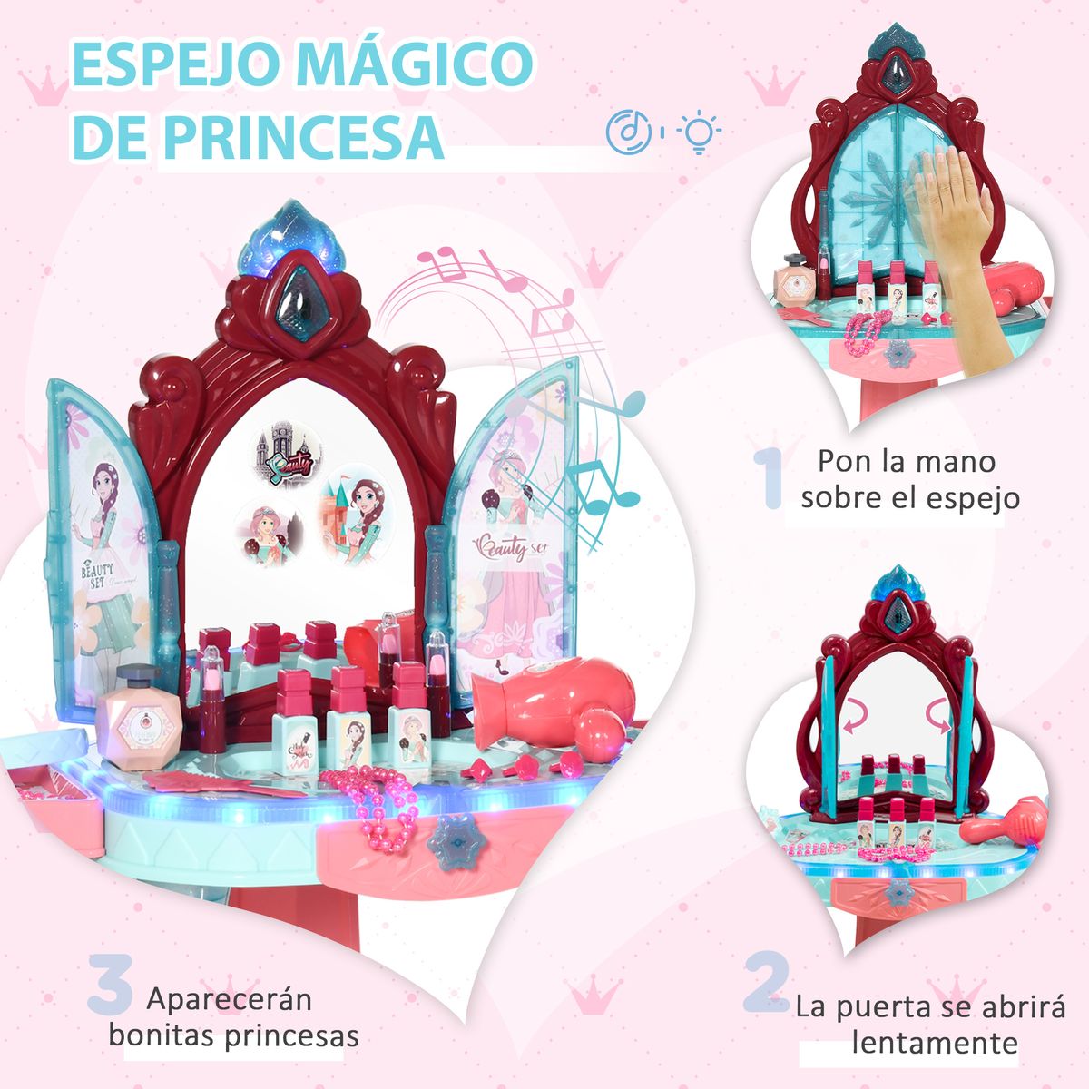 Tocador infantil Aiyaplay con espejo + luz + música +3A multicolor 76x57x34 cm