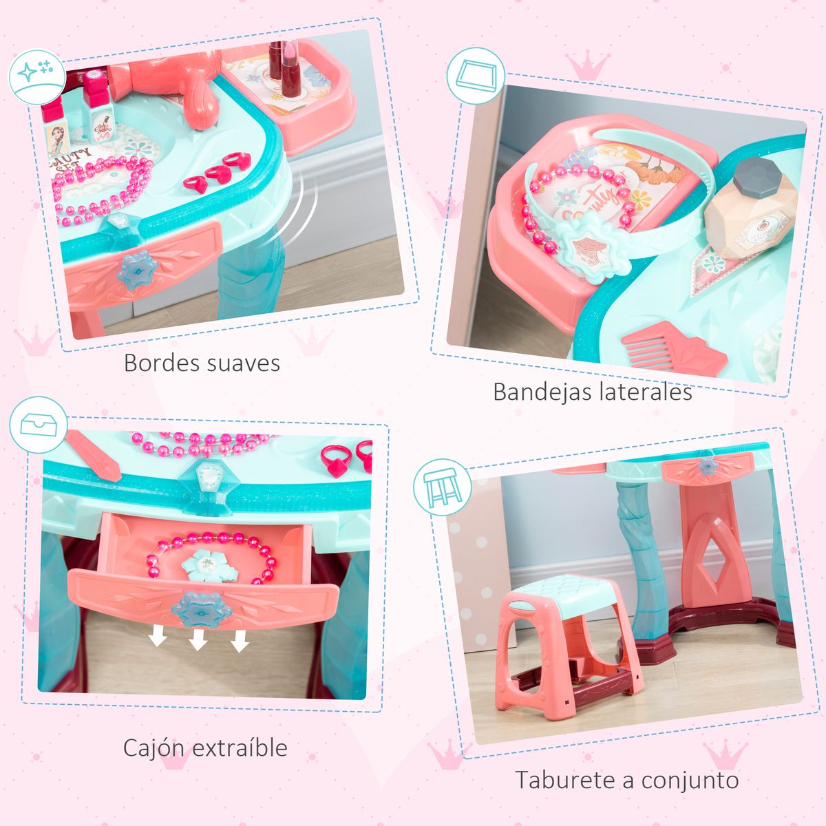 Tocador infantil Aiyaplay con espejo + luz + música +3A multicolor 76x57x34 cm