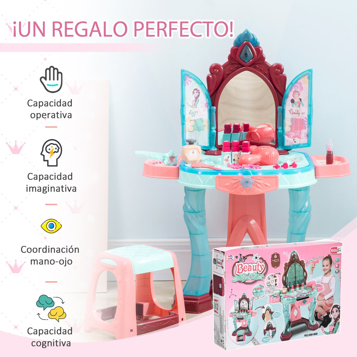 Tocador infantil Aiyaplay con espejo + luz + música +3A multicolor 76x57x34 cm