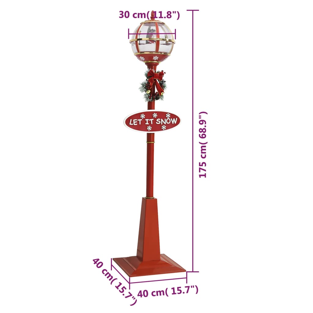 Farola navideña con decoración Papá Noel 15 luces LED rojo 175 cm