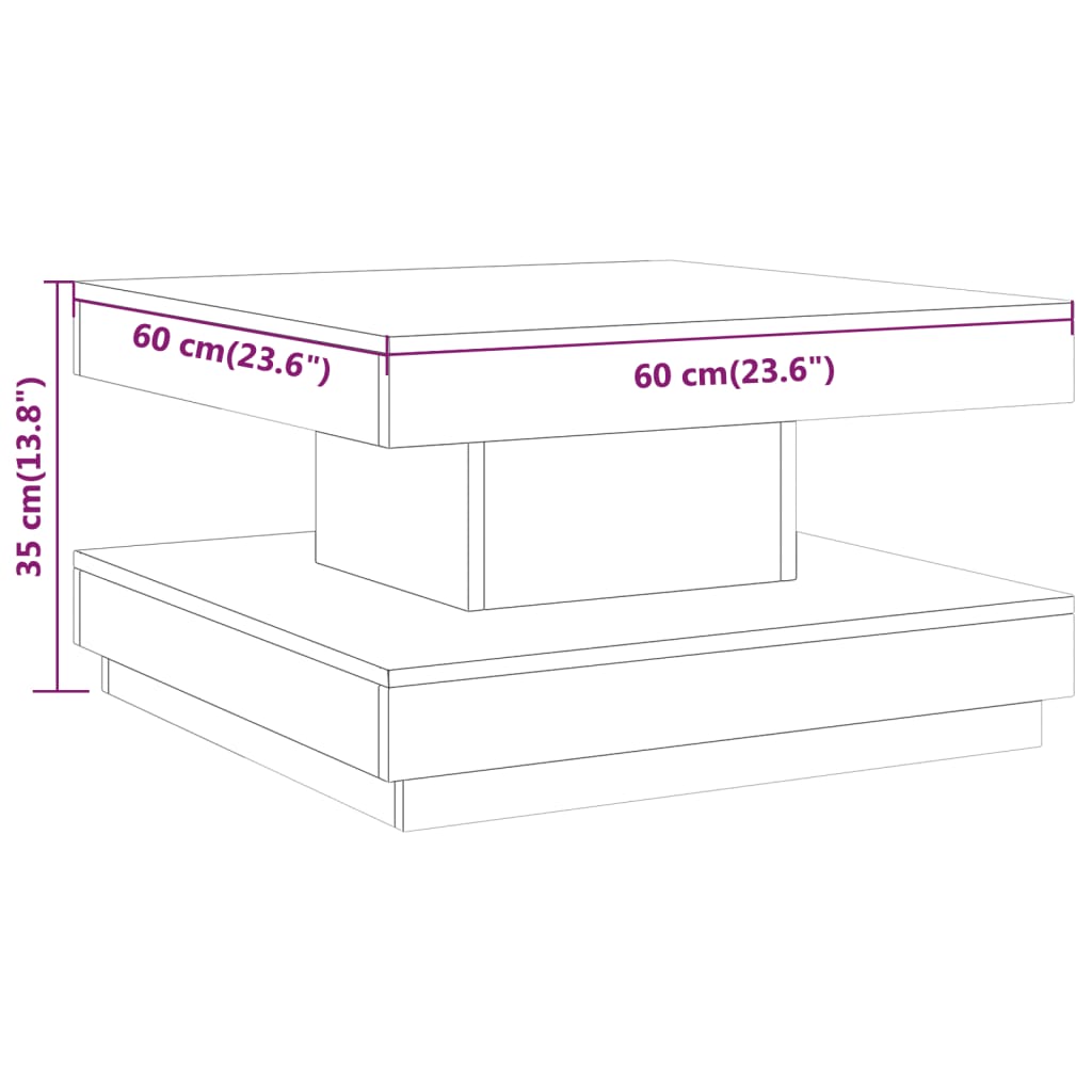 Mesa de centro Virea diseño cuadrado marrón claro 35x60x60 cm medidas