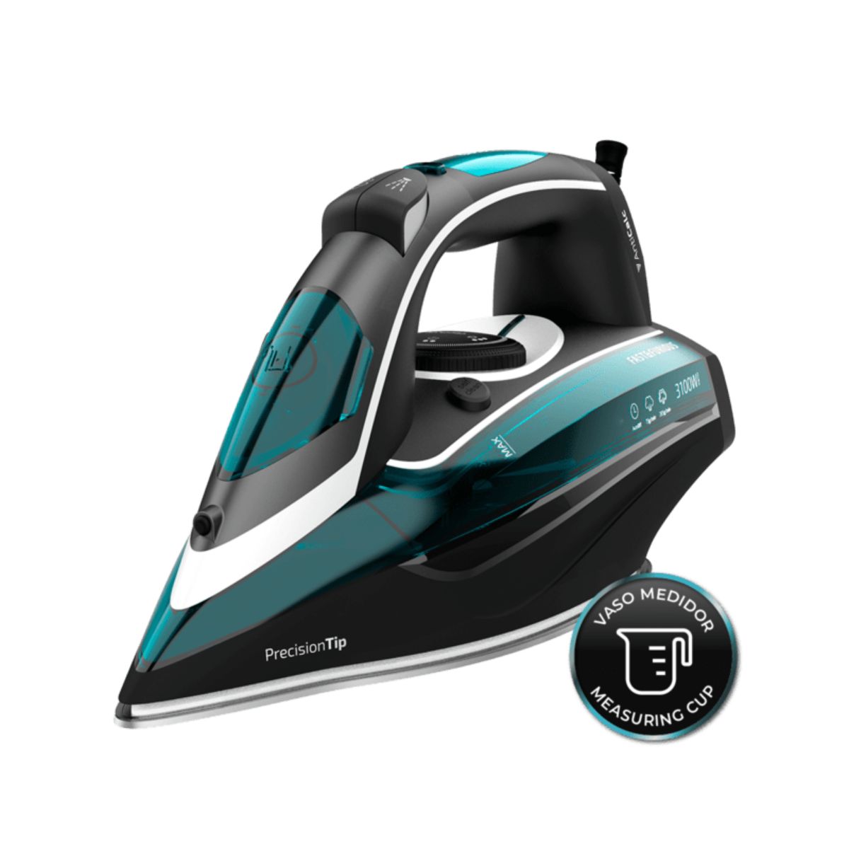 Plancha-de-vapor-Cecotec-Fast-Furious-6050-X-Treme-3100W-75-g-min-suela-anodizada-negro-con-vaso
