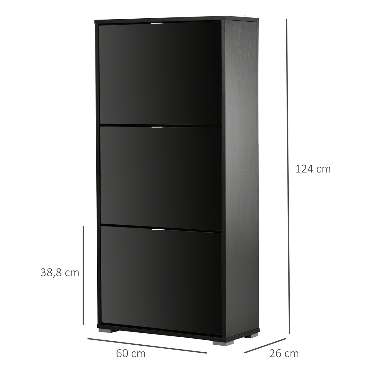 Zapatero Vergel Homcom 3 cajones 18 pares negro 124x60x26 cm medidas
