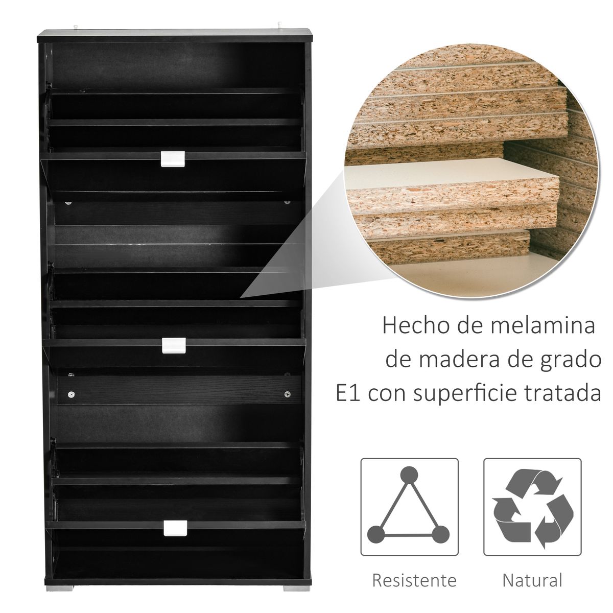 Zapatero Vergel Homcom 3 cajones 18 pares negro 124x60x26 cm caracteristicas