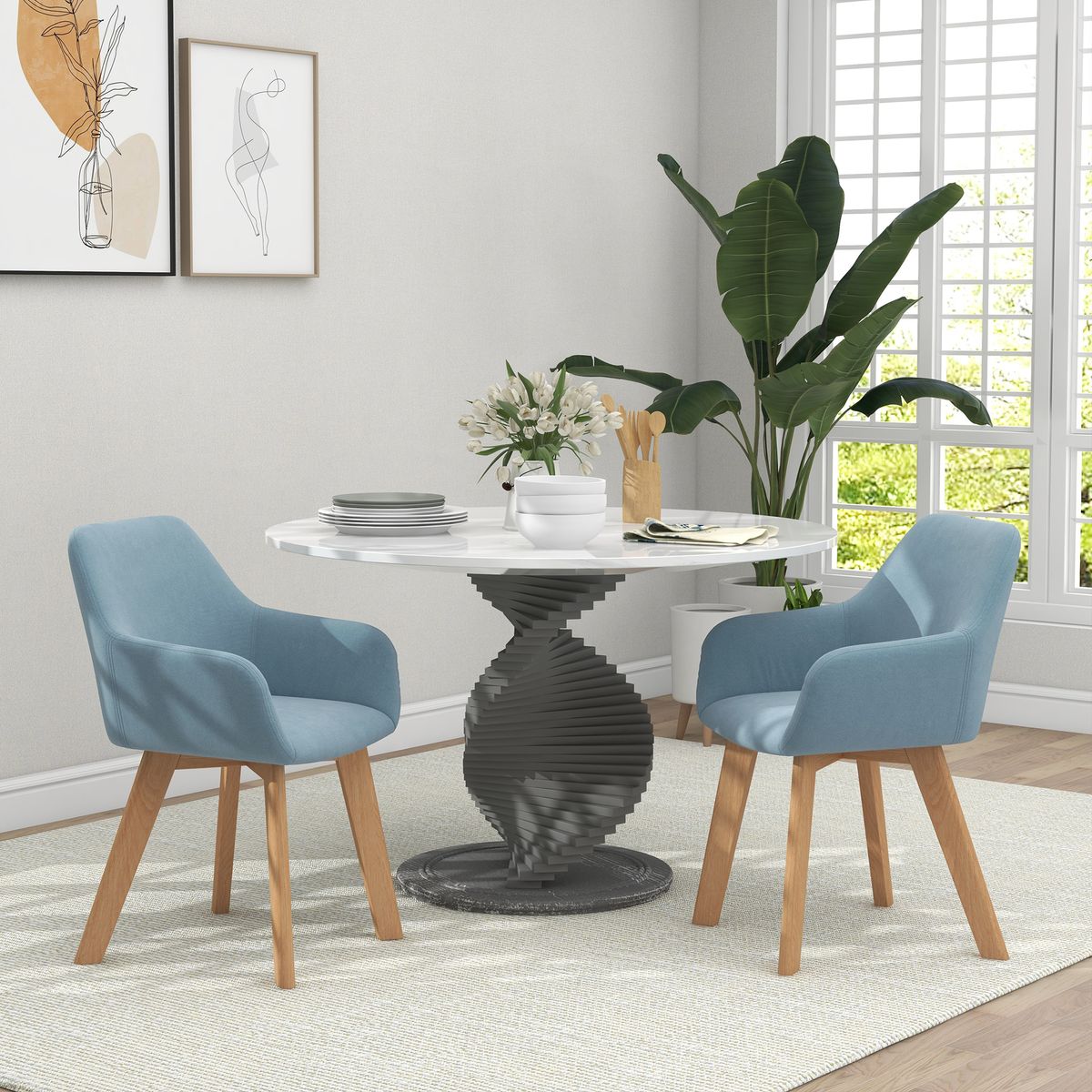 Pack de 2 sillas Luna Homcom con reposabrazos azul claro 80x54x57 cm animada