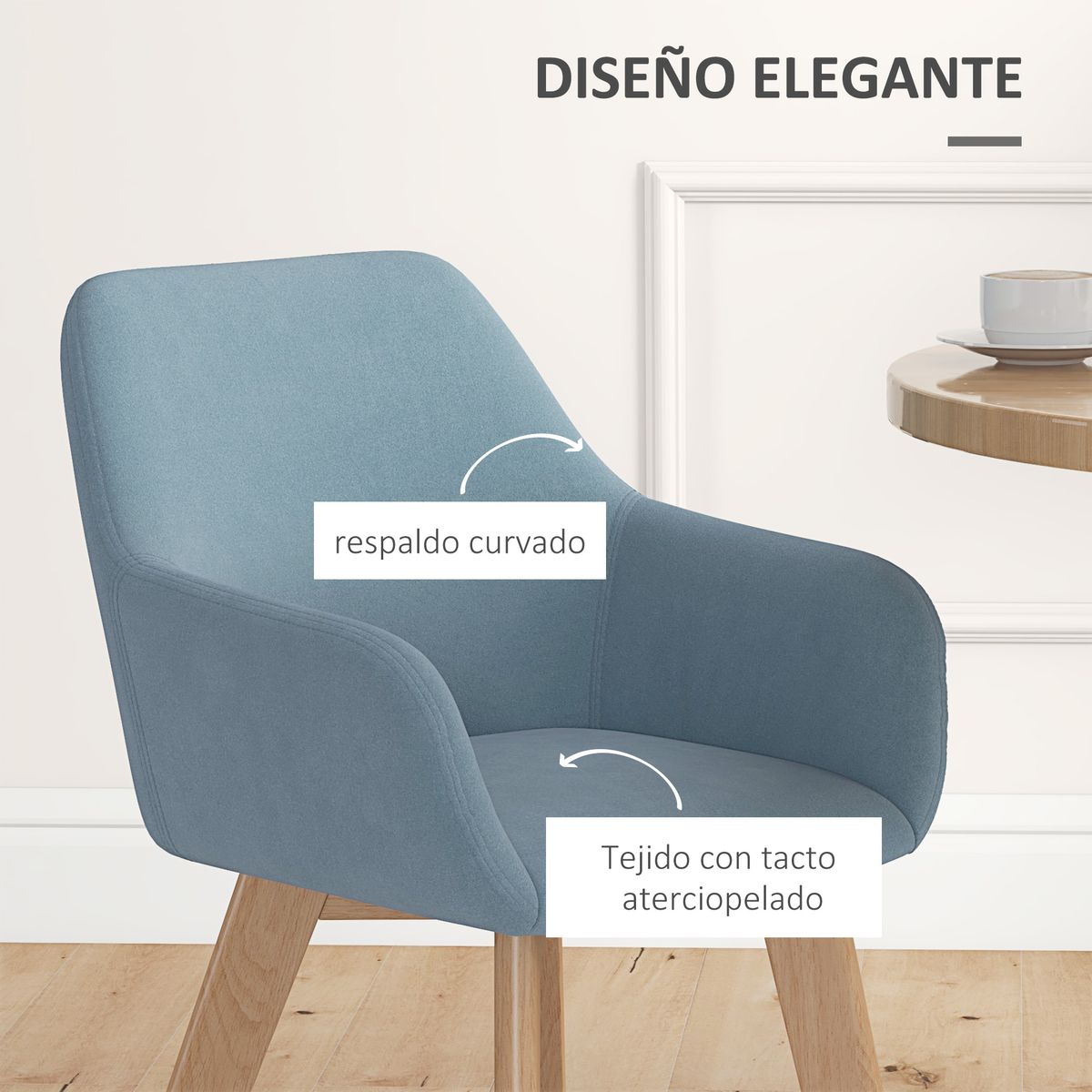 Pack de 2 sillas Luna Homcom con reposabrazos azul claro 80x54x57 cm detalles