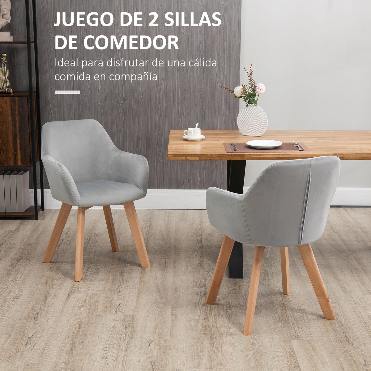 Pack de 2 sillas Luna Homcom con reposabrazos gris 80x54x57 cm carcteristicas
