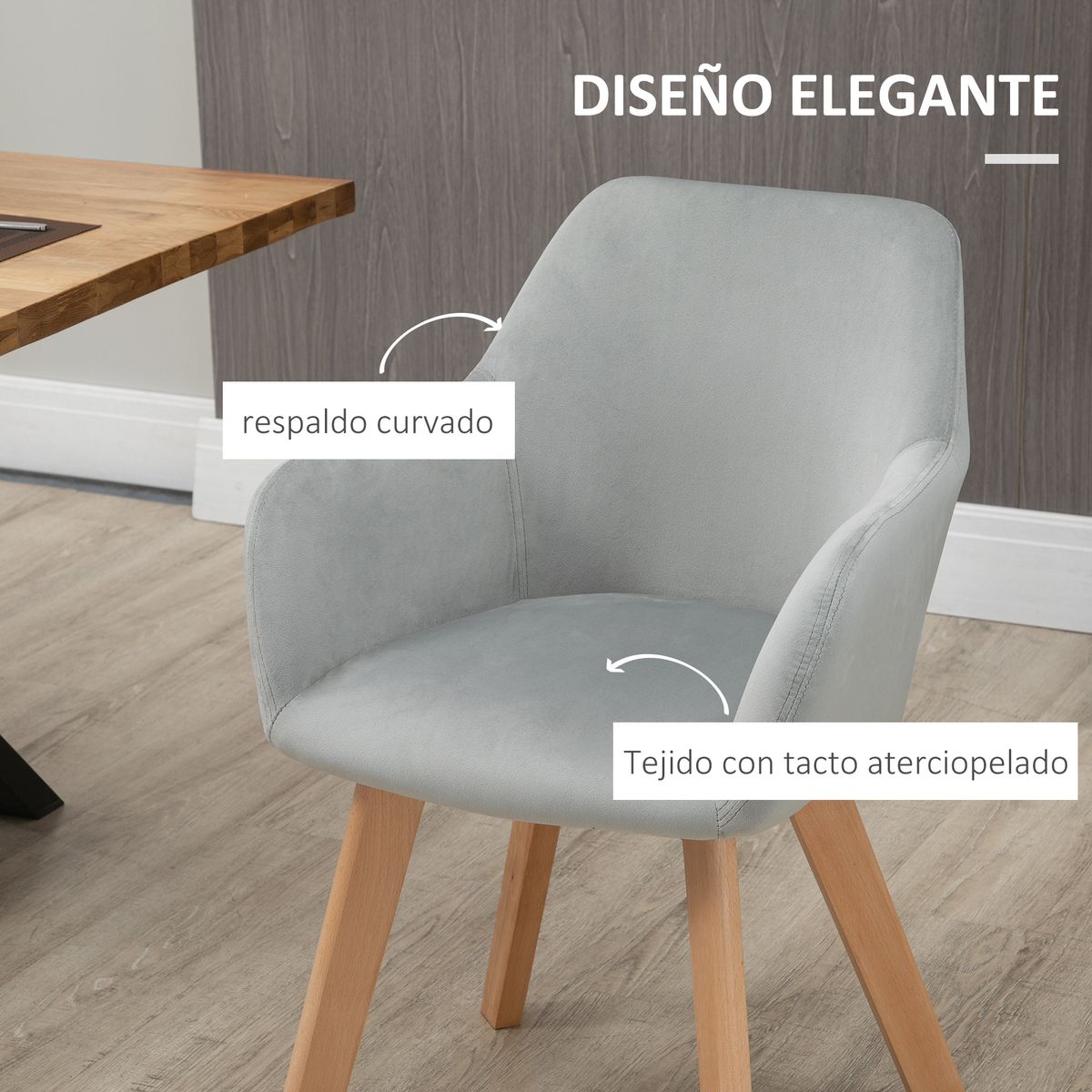 Pack de 2 sillas Luna Homcom con reposabrazos gris 80x54x57 cm detalle