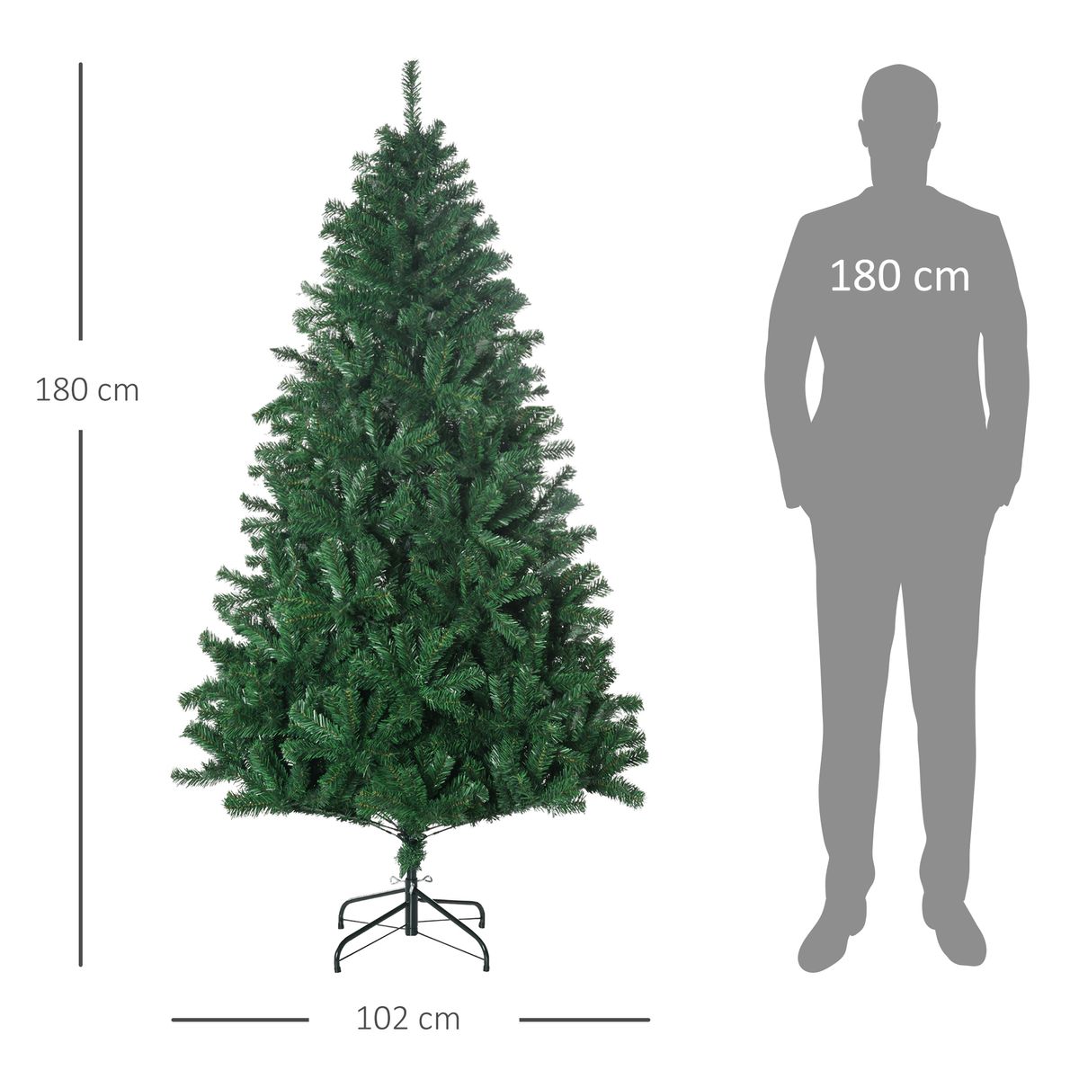 Árbol de Navidad Homcom 1000 ramas verde Ø102x180 cm medidas