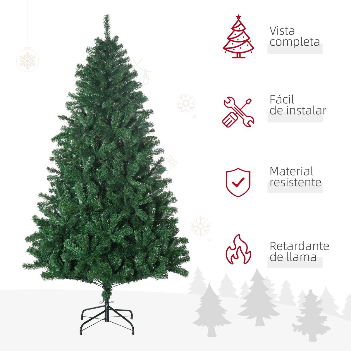 Árbol de Navidad Homcom 1000 ramas verde Ø102x180 cm detalles