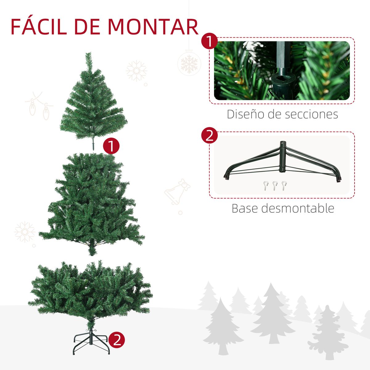 Árbol de Navidad Homcom 1000 ramas verde Ø102x180 cm estructura