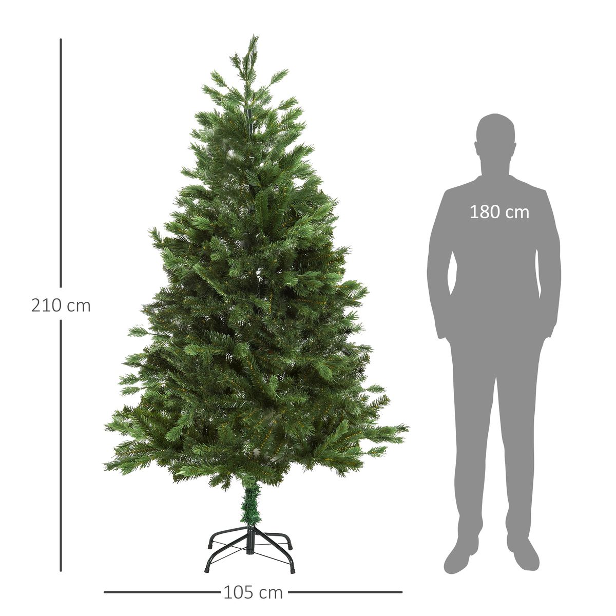 Árbol de Navidad Homcom 934 ramas con base plegable verde Ø105x210 cm medidas
