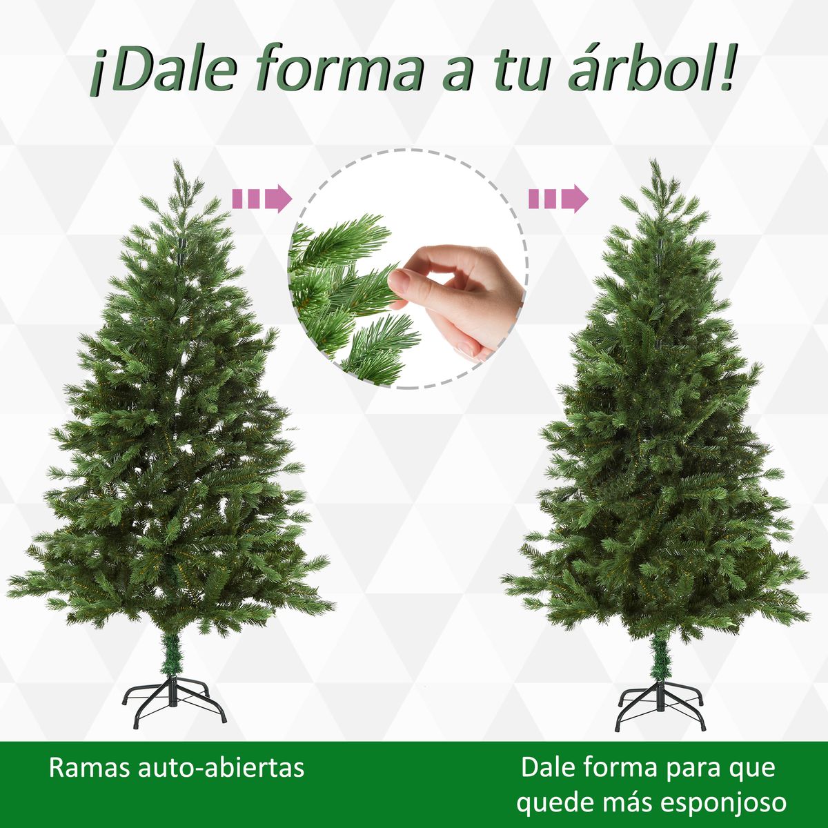 Árbol de Navidad Homcom 934 ramas con base plegable verde Ø105x210 cm