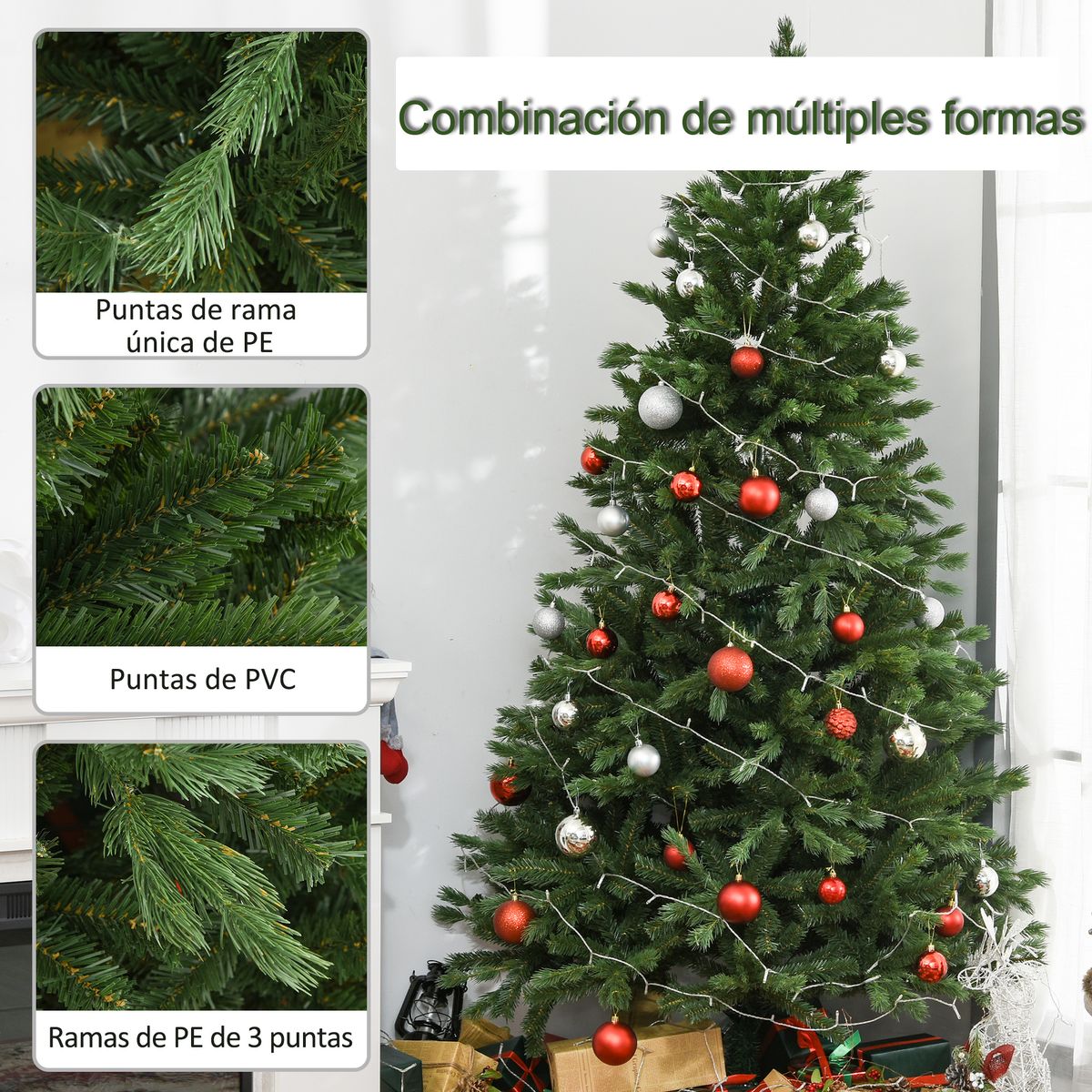 Árbol de Navidad Homcom 934 ramas con base plegable verde Ø105x210 cm