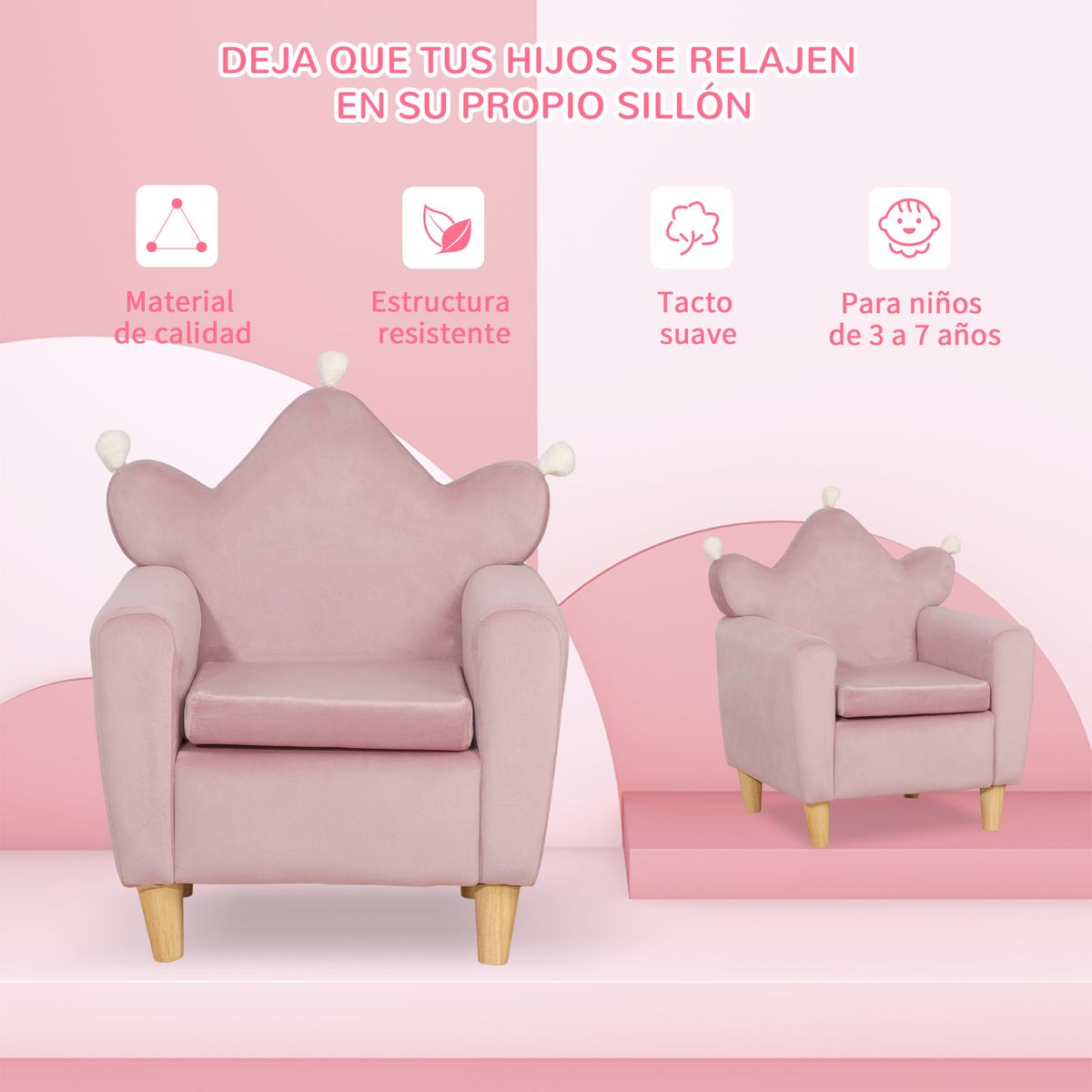 Sillón infantil Mandy Homcom diseño mini +3A rosa 58x50x42 cm