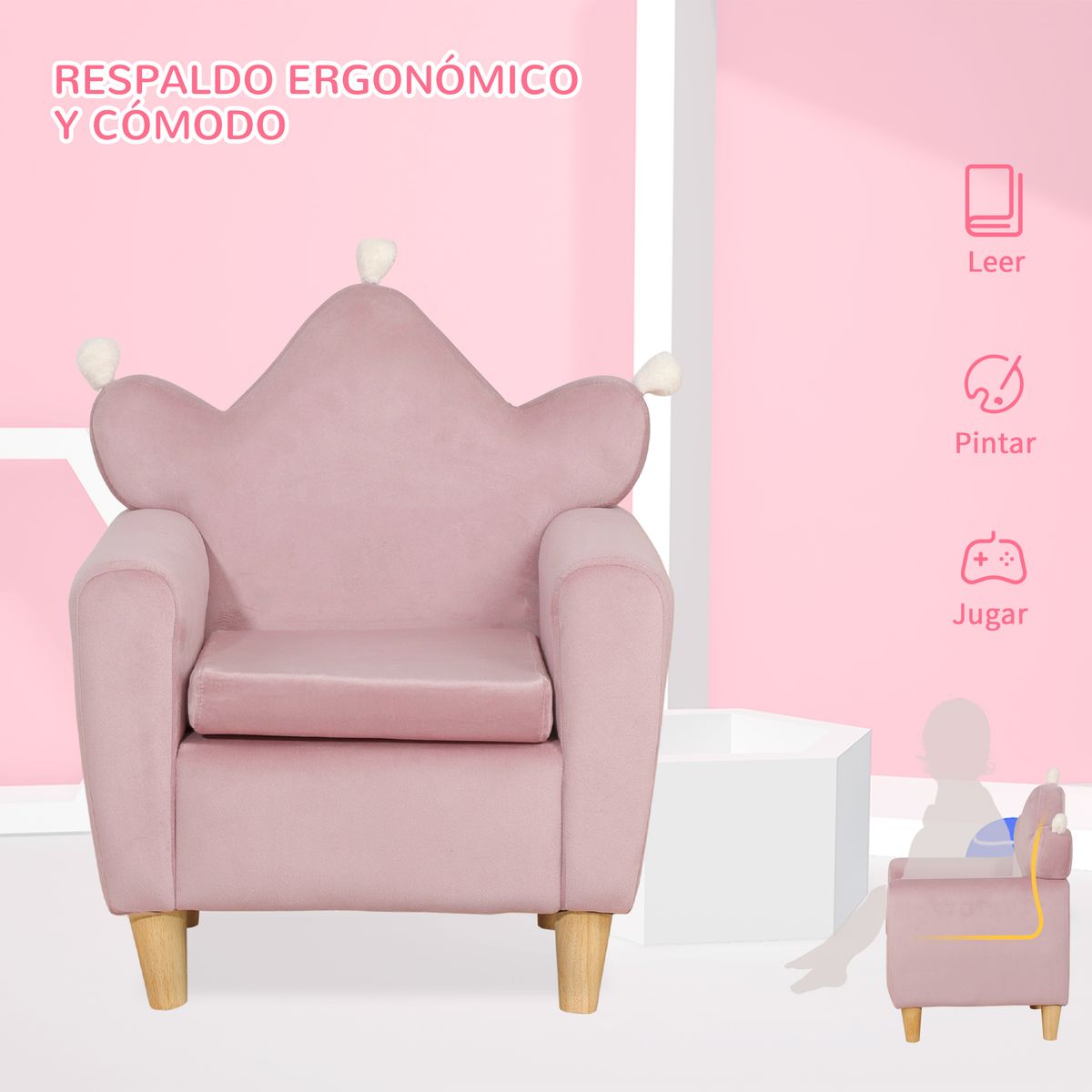 Sillón infantil Mandy Homcom diseño mini +3A rosa 58x50x42 cm