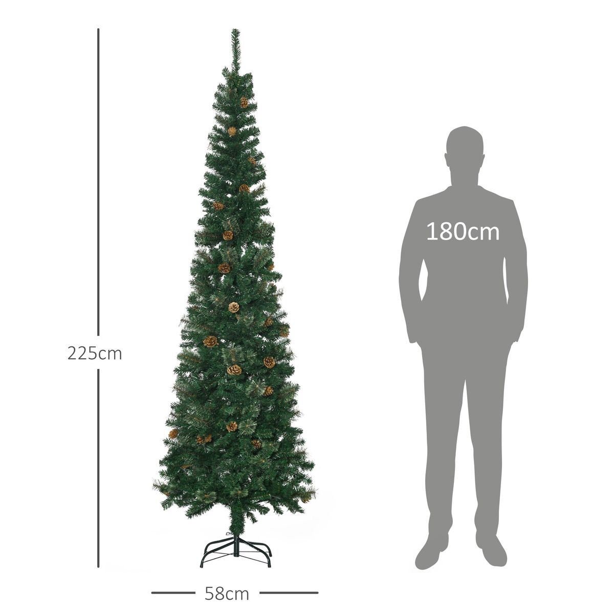 Árbol de Navidad Homcom 706 ramas con 56 piñas verde Ø58x225 cm medidas