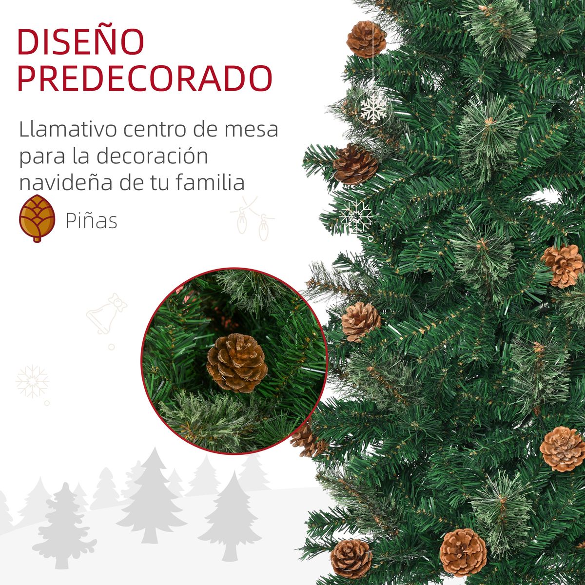 Árbol de Navidad Homcom 706 ramas con 56 piñas verde Ø58x225 cm