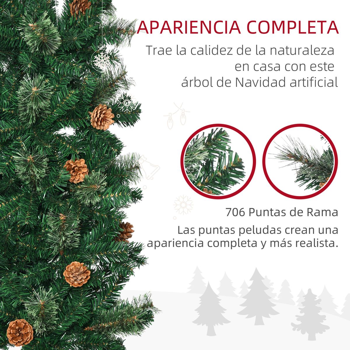 Árbol de Navidad Homcom 706 ramas con 56 piñas verde Ø58x225 cm