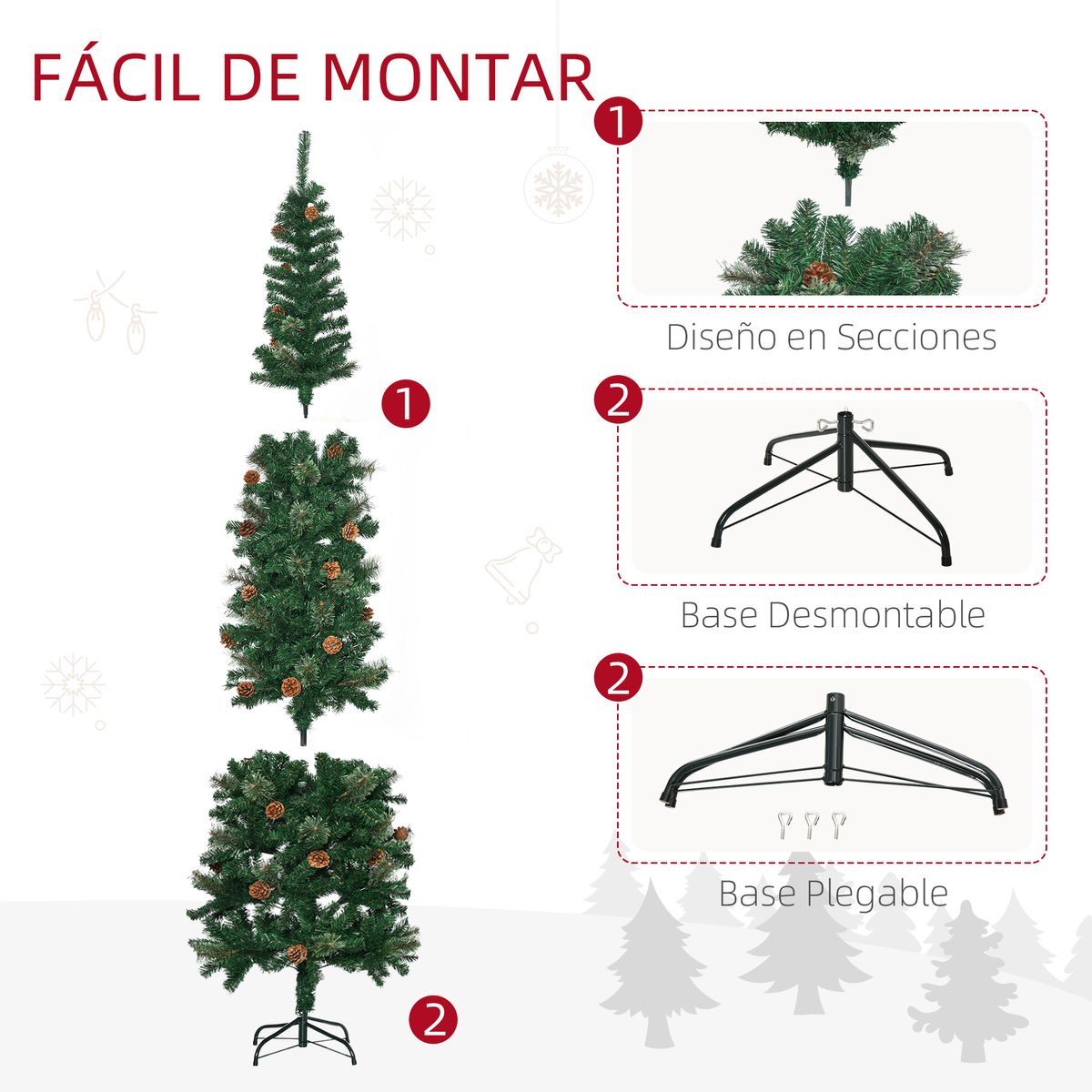 Árbol de Navidad Homcom 706 ramas con 56 piñas verde Ø58x225 cm