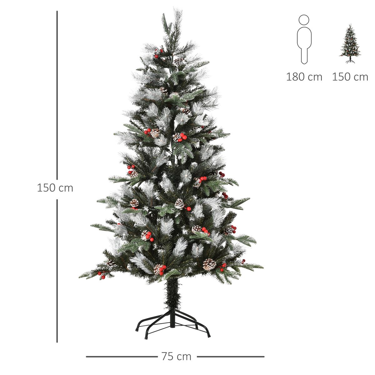 Árbol de Navidad Homcom 440 ramas con decoración navideña verde Ø75x150 cm