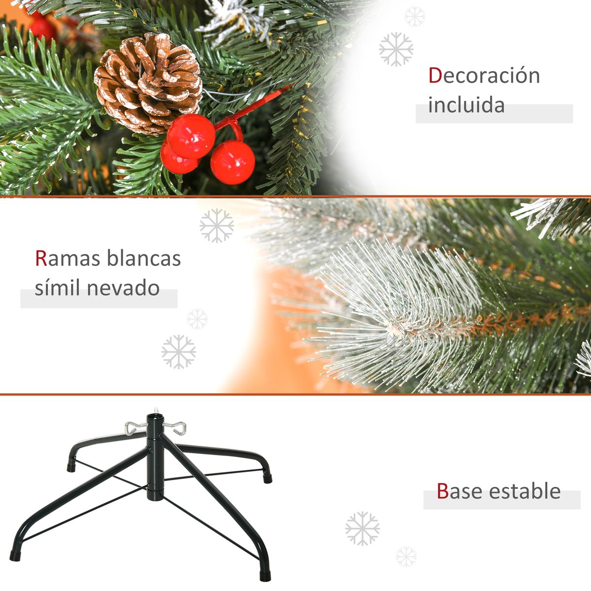 Árbol de Navidad Homcom 440 ramas con decoración navideña verde Ø75x150 cm