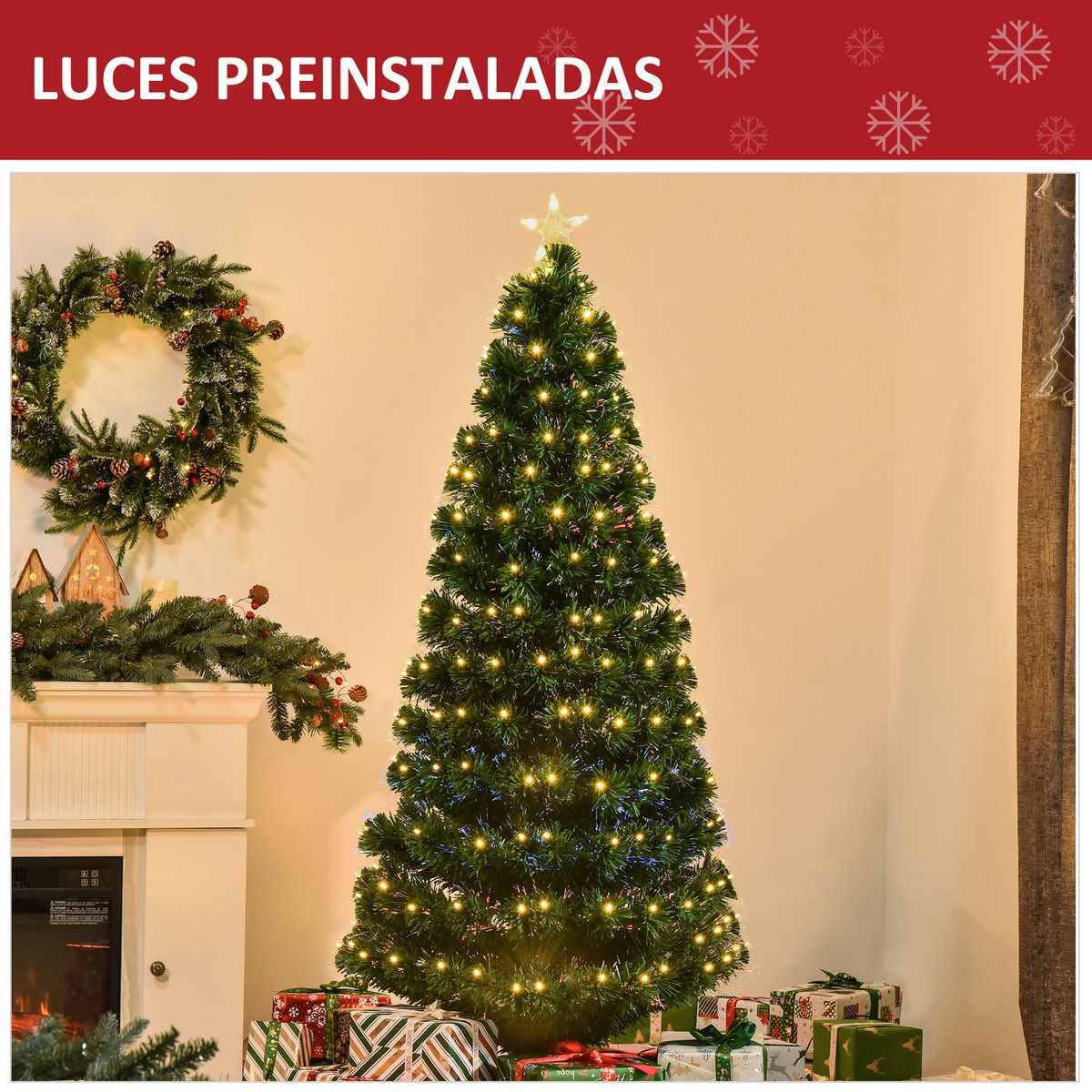Árbol de Navidad Homcom 230 ramas 230 LEDs 8 modos verde Ø82x180 cm
