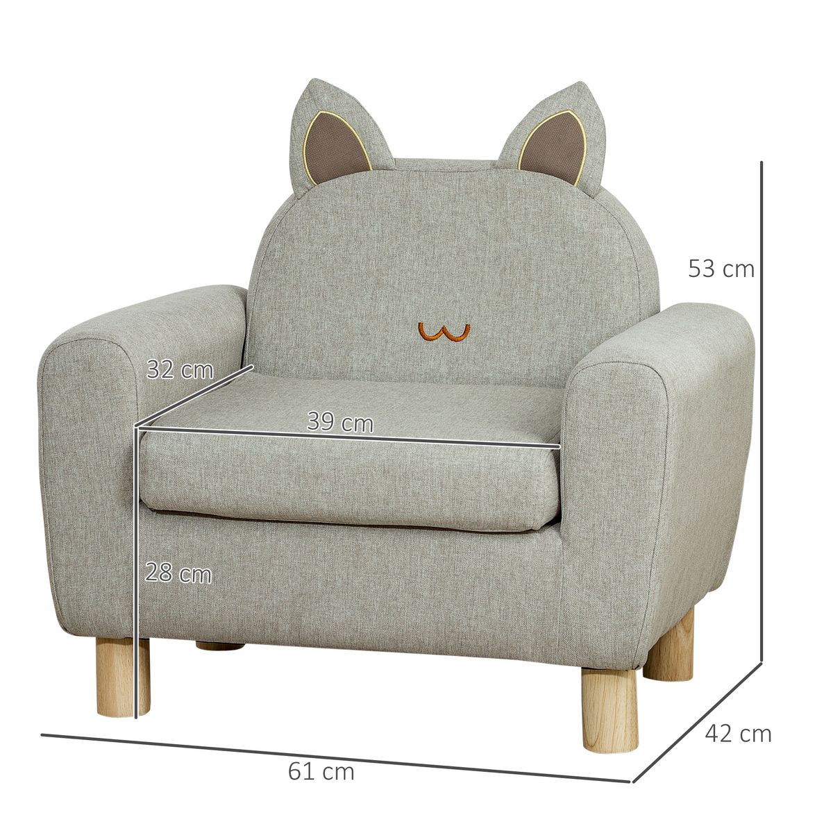 Sillón infantil Ruby Homcom diseño mini +3A gris 53x61x42 cm