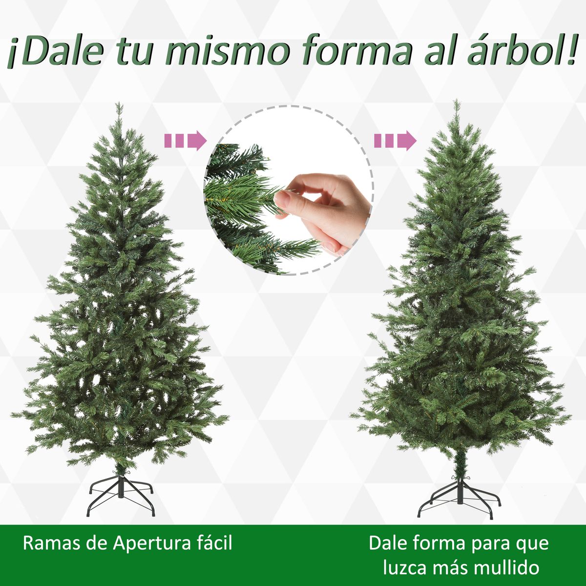 Árbol de Navidad Homcom 696 ramas base plegable verde Ø90x180 cm
