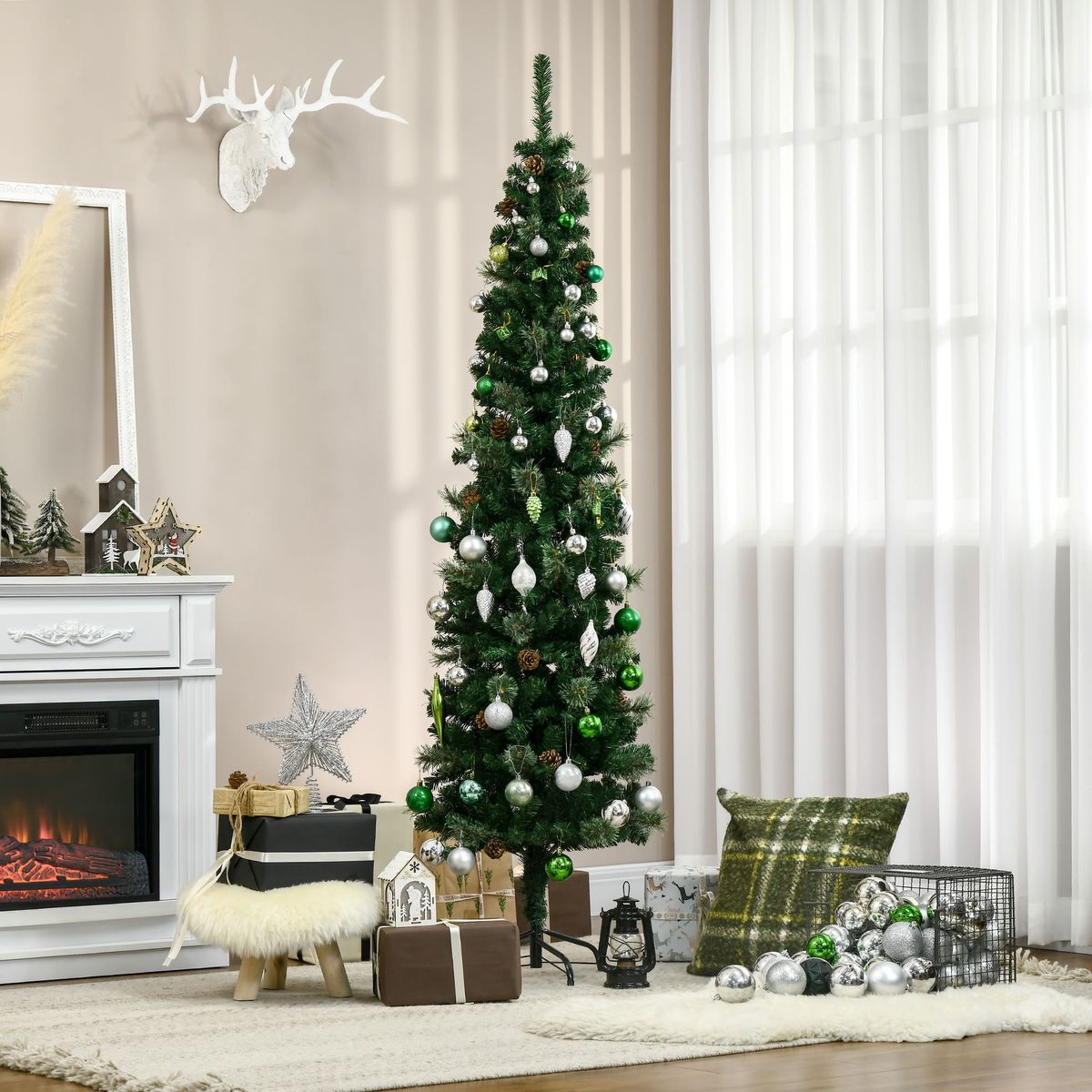 Árbol de Navidad Homcom 556 ramas con 25 piñas verde Ø54x195 cm animada