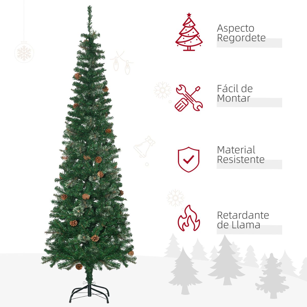 Árbol de Navidad Homcom 556 ramas con 25 piñas verde Ø54x195 cm caracteristicas