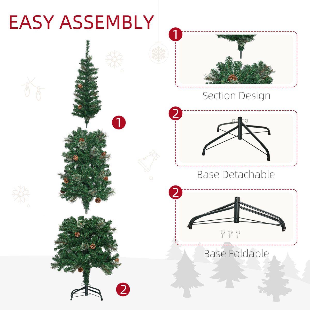 Árbol de Navidad Homcom 556 ramas con 25 piñas verde Ø54x195 cm