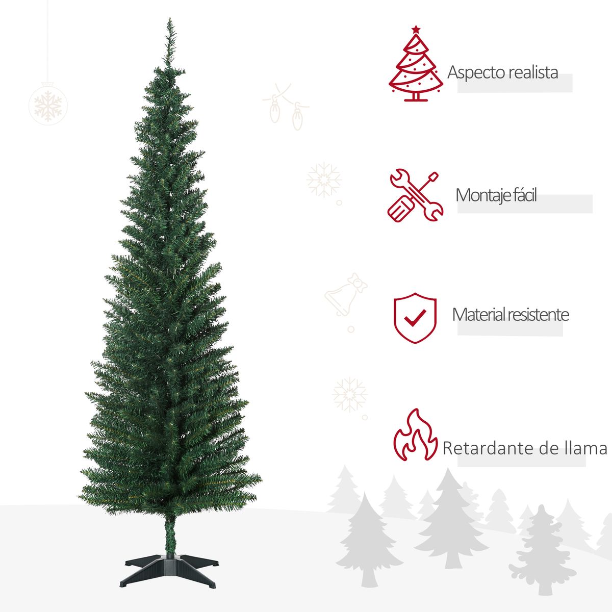 Árbol de Navidad Homcom 390 ramas diseño estrecho verde Ø55 x 180 cm caracteristicas