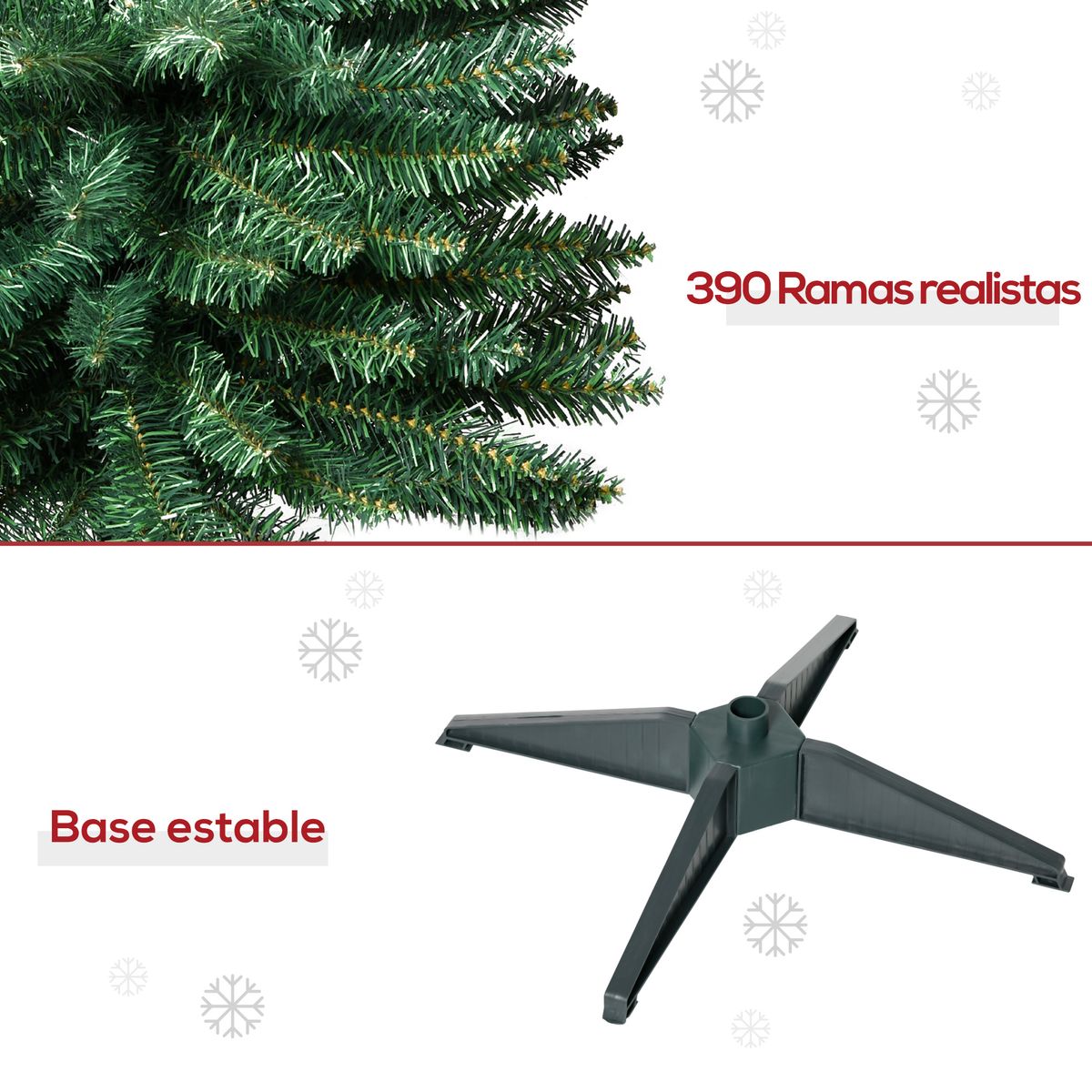 Árbol de Navidad Homcom 390 ramas diseño estrecho verde Ø55 x 180 cm base