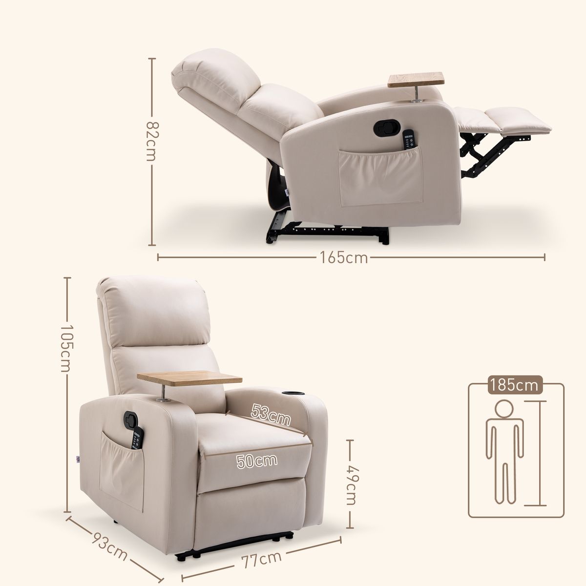 Sillón de masaje Dile Homcom con mesa giratoria 4 modos beige 105x77x93 cm medidas