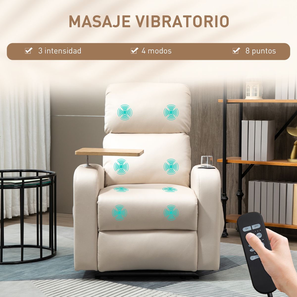 Sillón de masaje Dile Homcom con mesa giratoria 4 modos beige 105x77x93 cm zonas de masaje