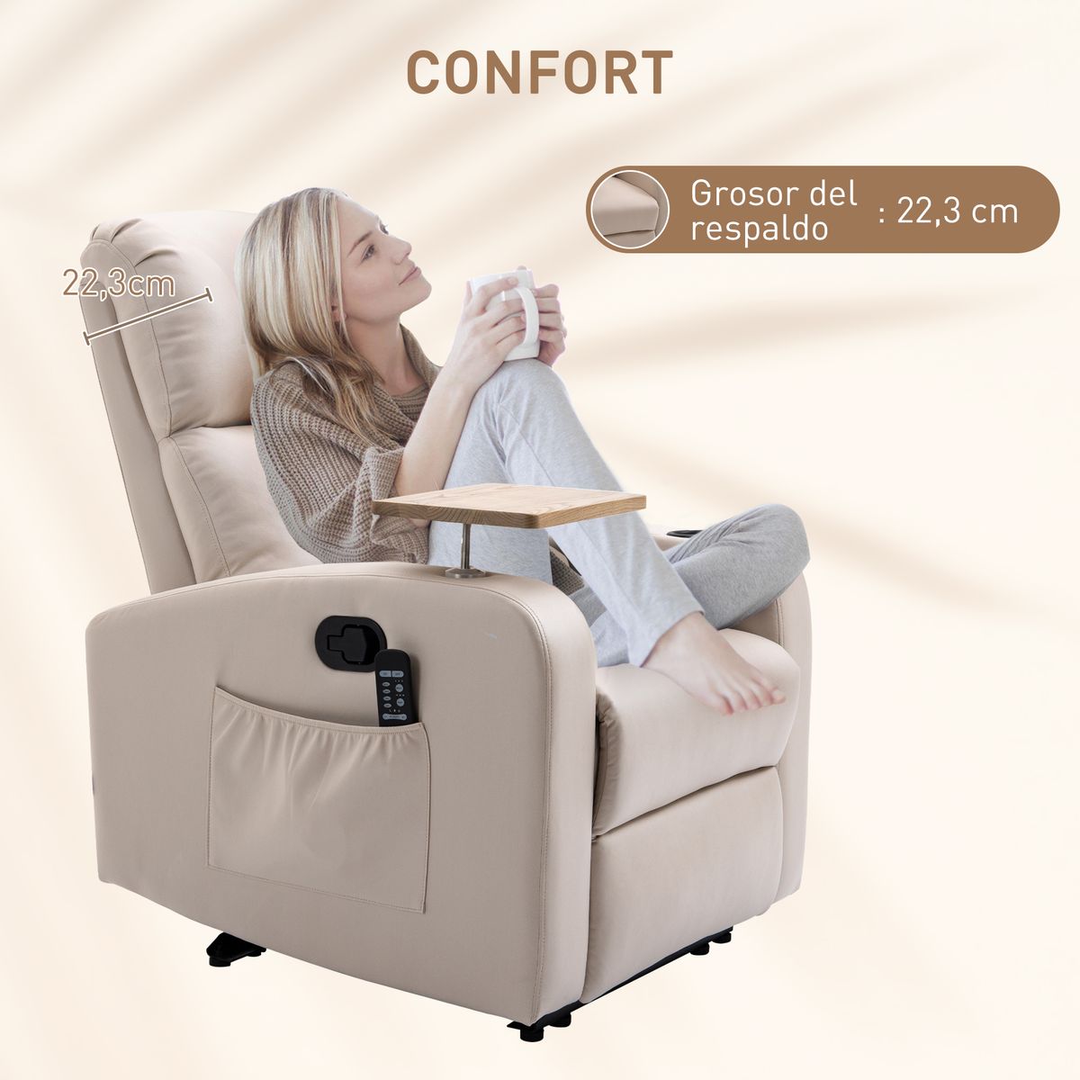 Sillón de masaje Dile Homcom con mesa giratoria 4 modos beige 105x77x93 cm