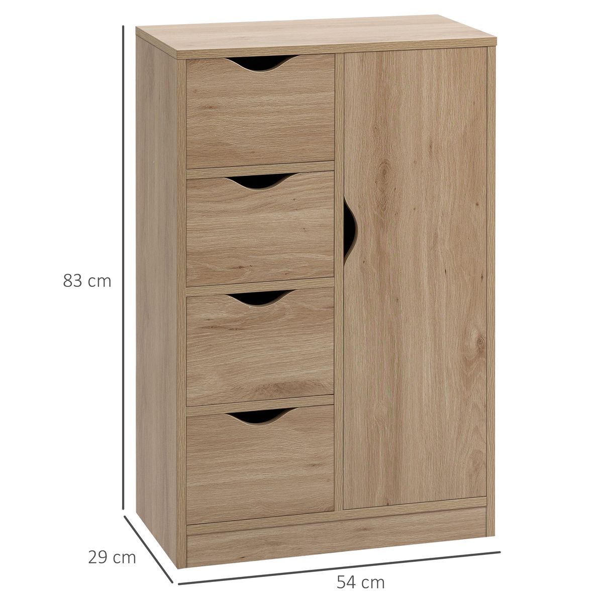 Cajonera Luxi Homcom 4 cajones + 1 puerta roble 83x54x29 cm medidas