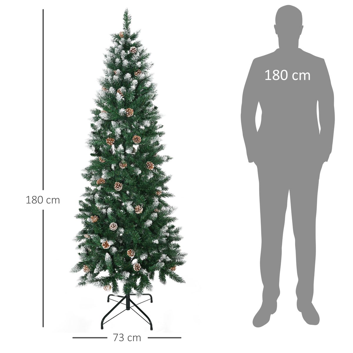 Árbol de Navidad Homcom 508 ramas con decoraciones navideñas verde Ø73x180 cm medidas