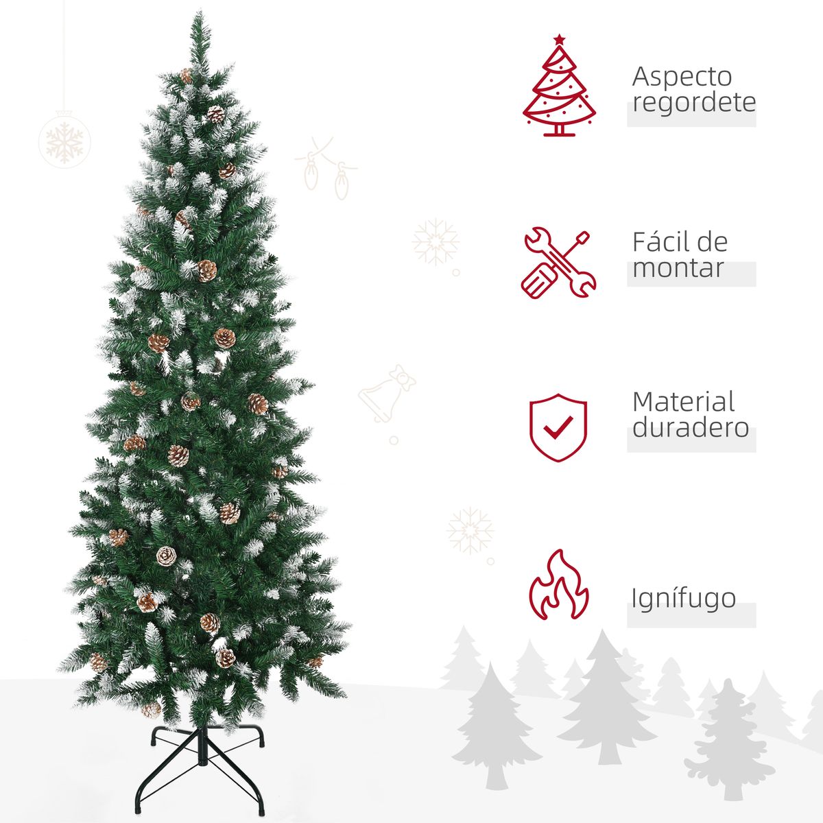 Árbol de Navidad Homcom 508 ramas con decoraciones navideñas verde Ø73x180 cm arbol