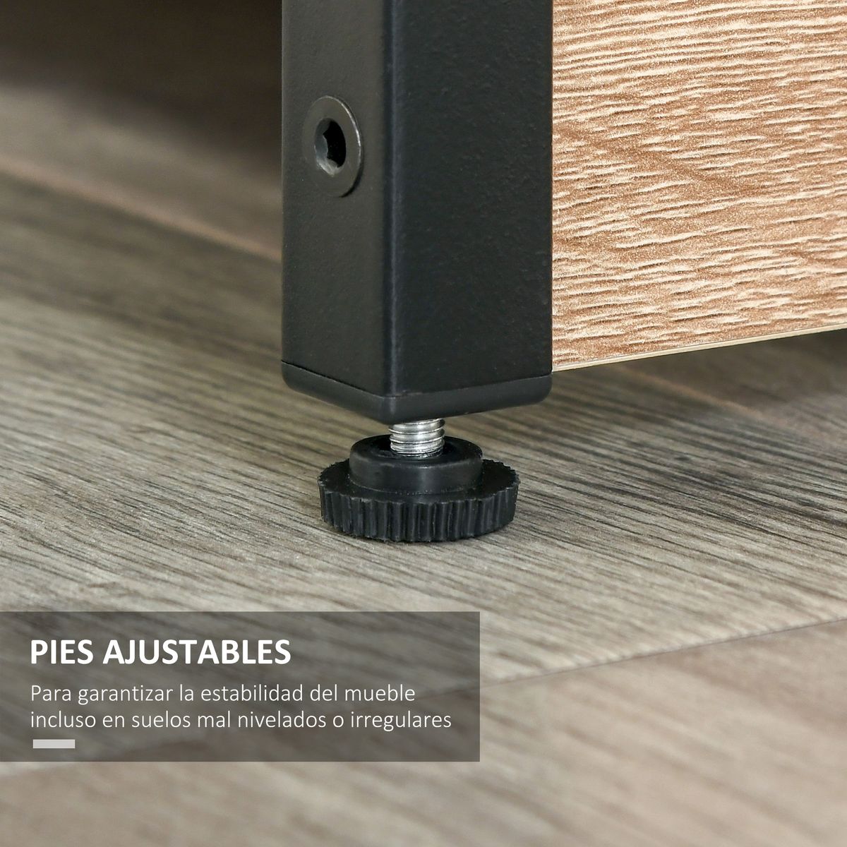 Estantería Miss Homcom doble puerta + 5 estantes natural/negro 97x80x35 cm patas