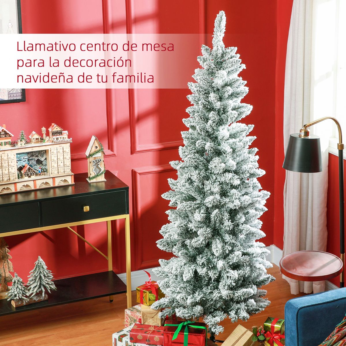 Árbol de Navidad Homcom 479 ramas con efecto nevado verde Ø65x180 cm