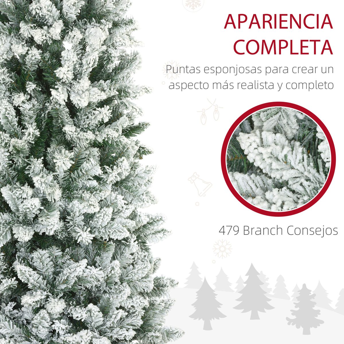Árbol de Navidad Homcom 479 ramas con efecto nevado verde Ø65x180 cm
