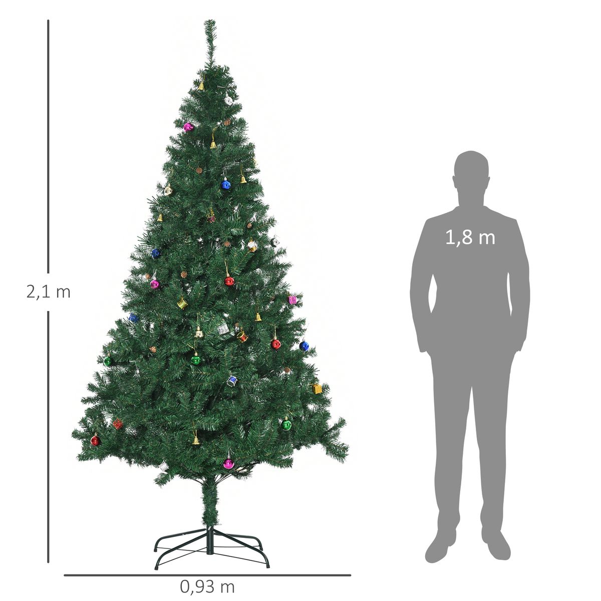 Árbol de Navidad Homcom 1036 ramas con adornos verde Ø93x210 cm