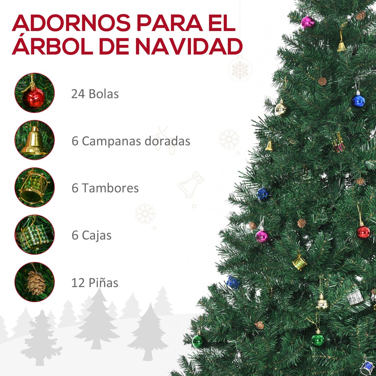 Árbol de Navidad Homcom 1036 ramas con adornos verde Ø93x210 cm